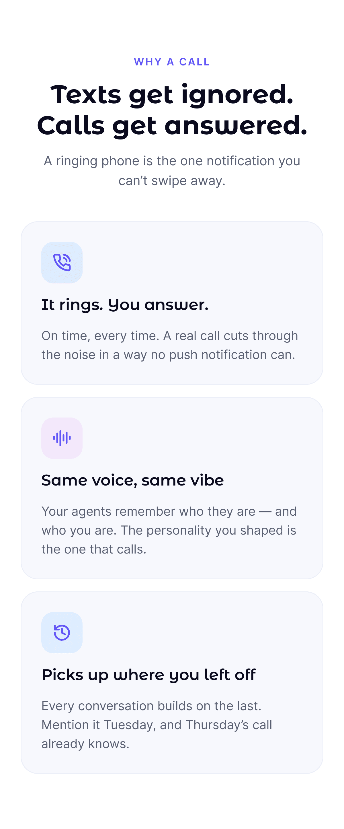 Vera mobile app screen explaining why Vera calls users
