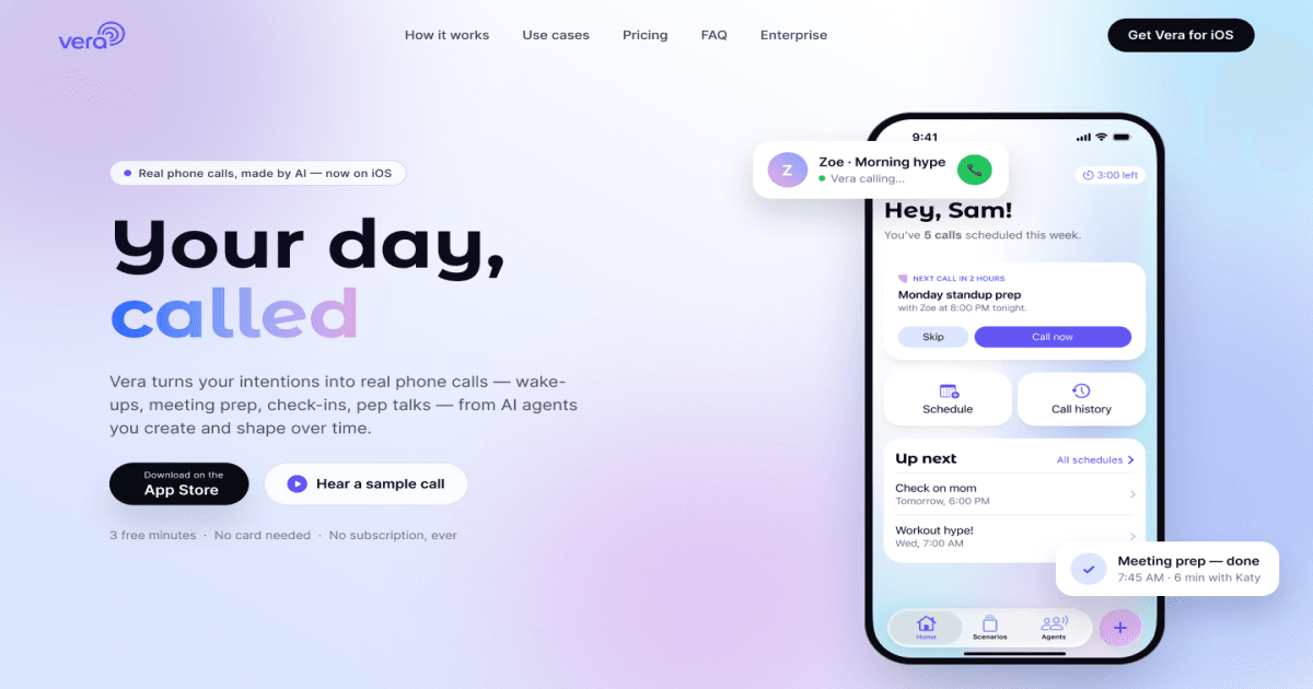 Vera Caller app overview for scheduled AI phone calls