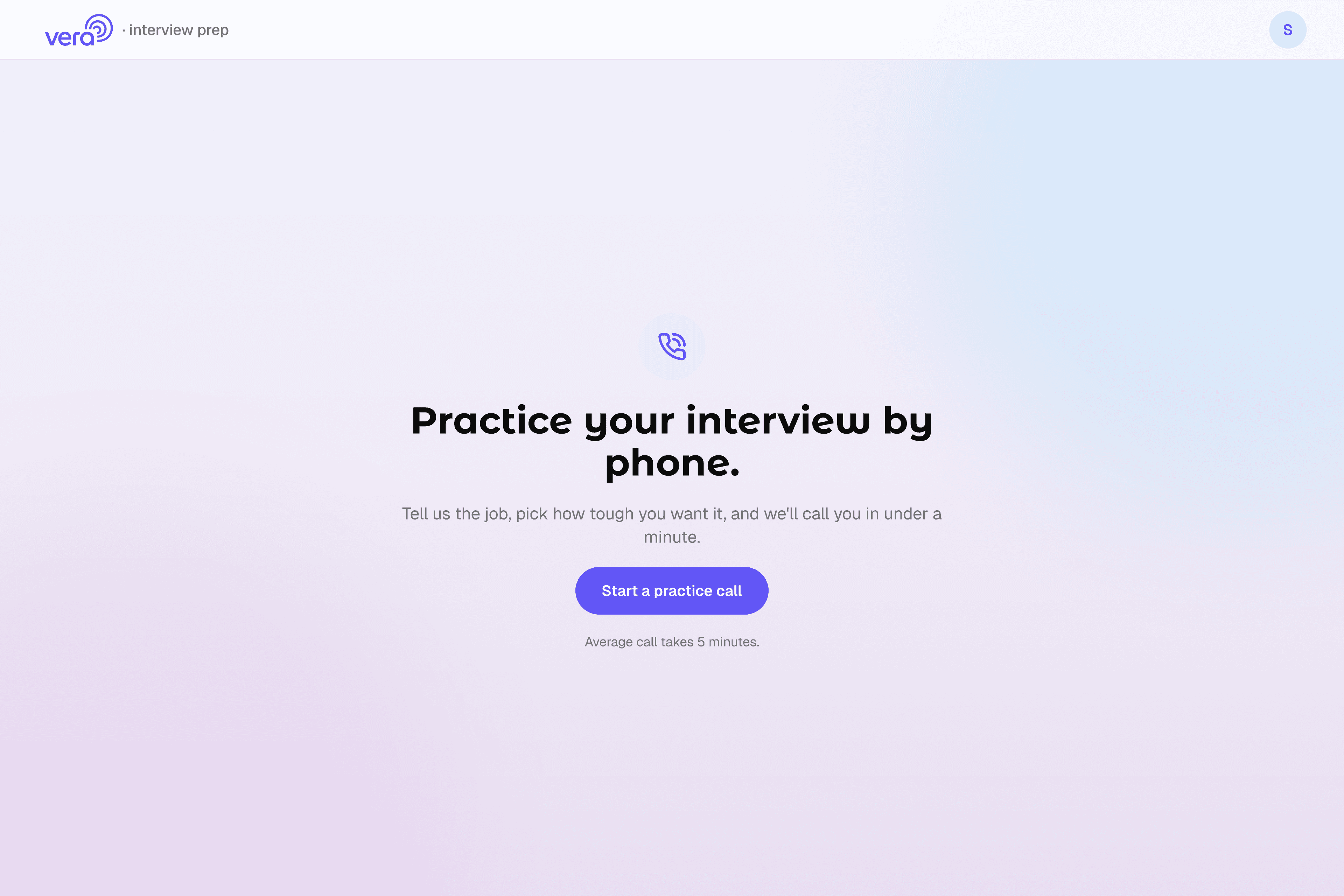 Vera web app interview prep introduction screen